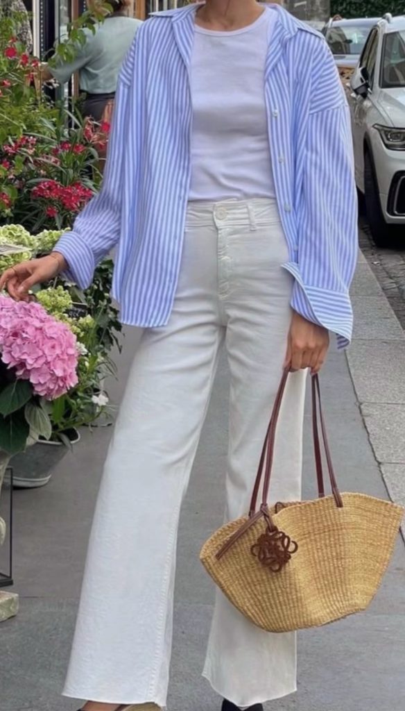 White Jeans Blue top Chic Spring Outfit Ideas