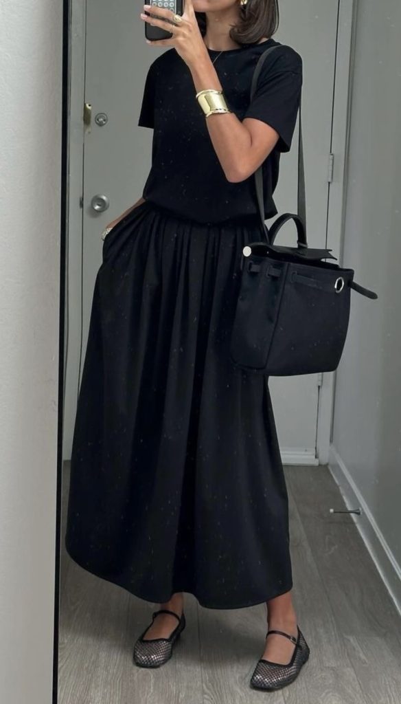 black skirt and top