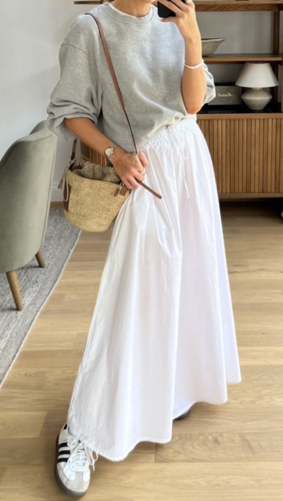 Pinterest Worthy Spring Weekend Outfits - white skirt and sweater