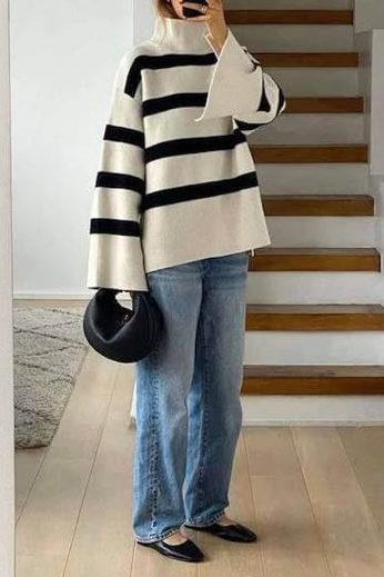 Striped Sweater and Jeans Winter Outfits
