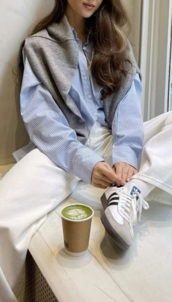 Blue Button Down and White Pants Outfits