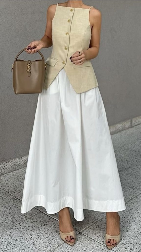 White Skirt and Butter Yellow Outfits