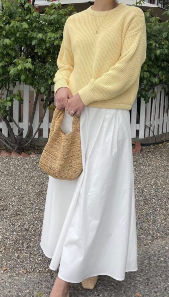 White Skirt and Butter Yellow Outfits