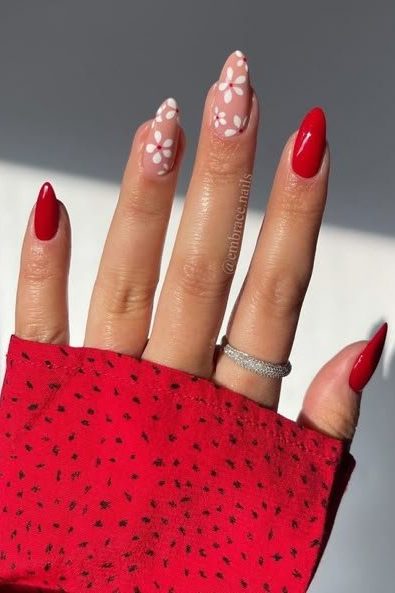Red Floral Nails for summer