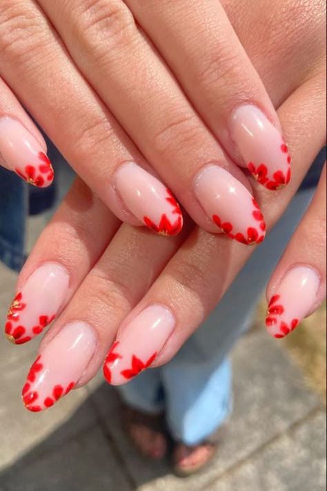 Red Floral Nails
