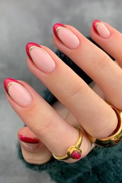 Red and Gold Accent Nail art
