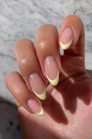 Almond French tip Butter Yellow Nails