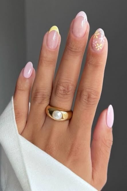 Floral Pink and Yellow Nail art