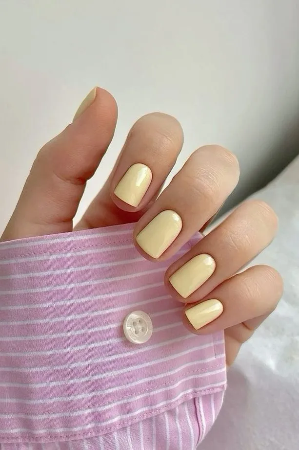 Short Square Butter Yellow Nails