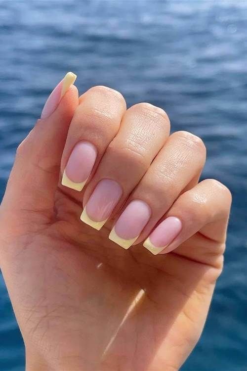 Square French Tip Butter Yellow Nails