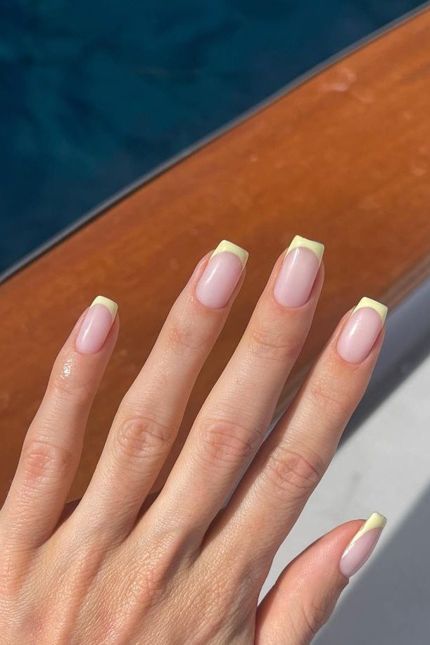Square French Tip Yellow Nail Ideas