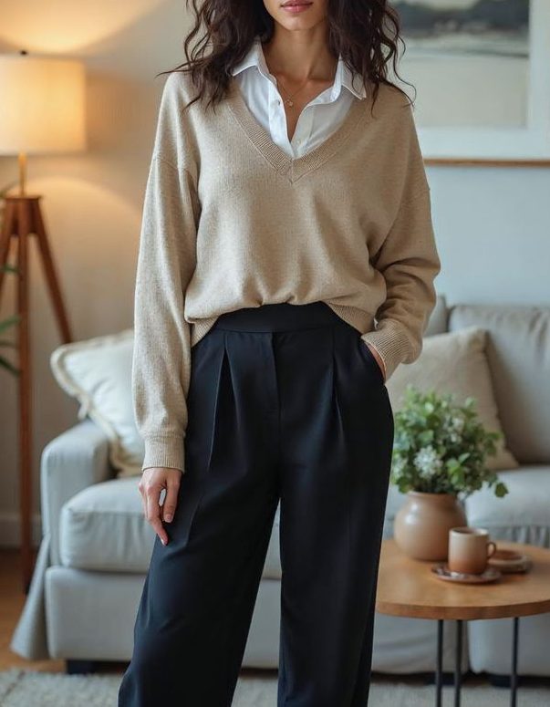 Sweater Over Button-Up Outfit Ideas