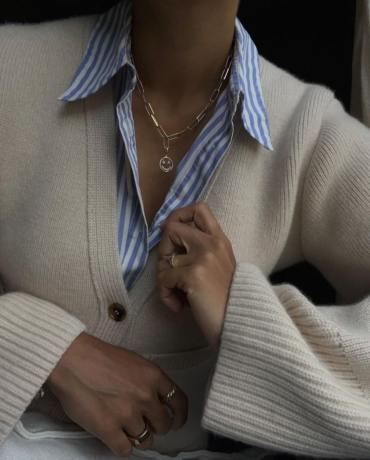 Blue Button Up and Cream Sweater outfit