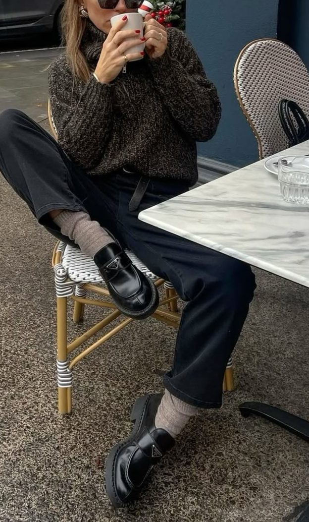 fall fashion with loafers and socks