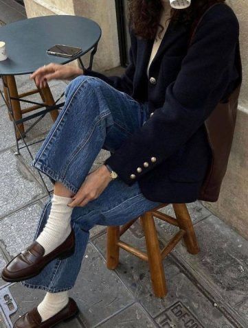 Jeans loafers with socks