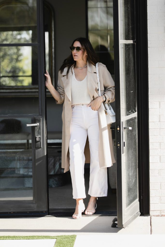 white jeans + trench coat
