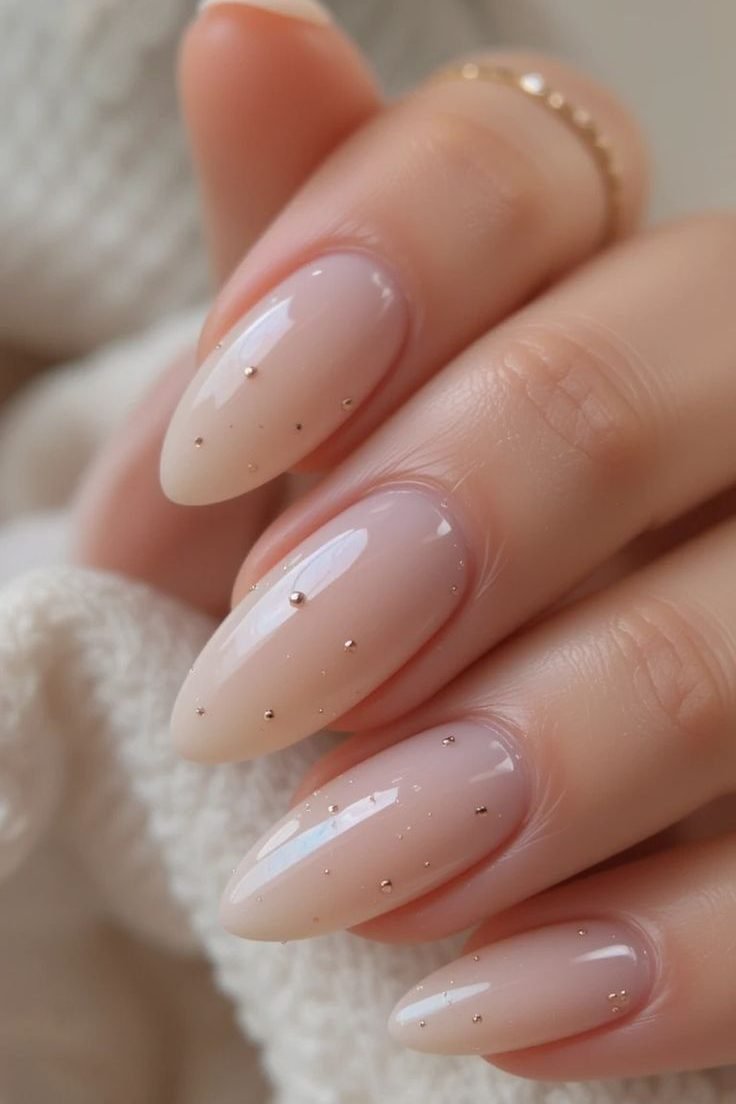 Nude Nails With Tiny Gems