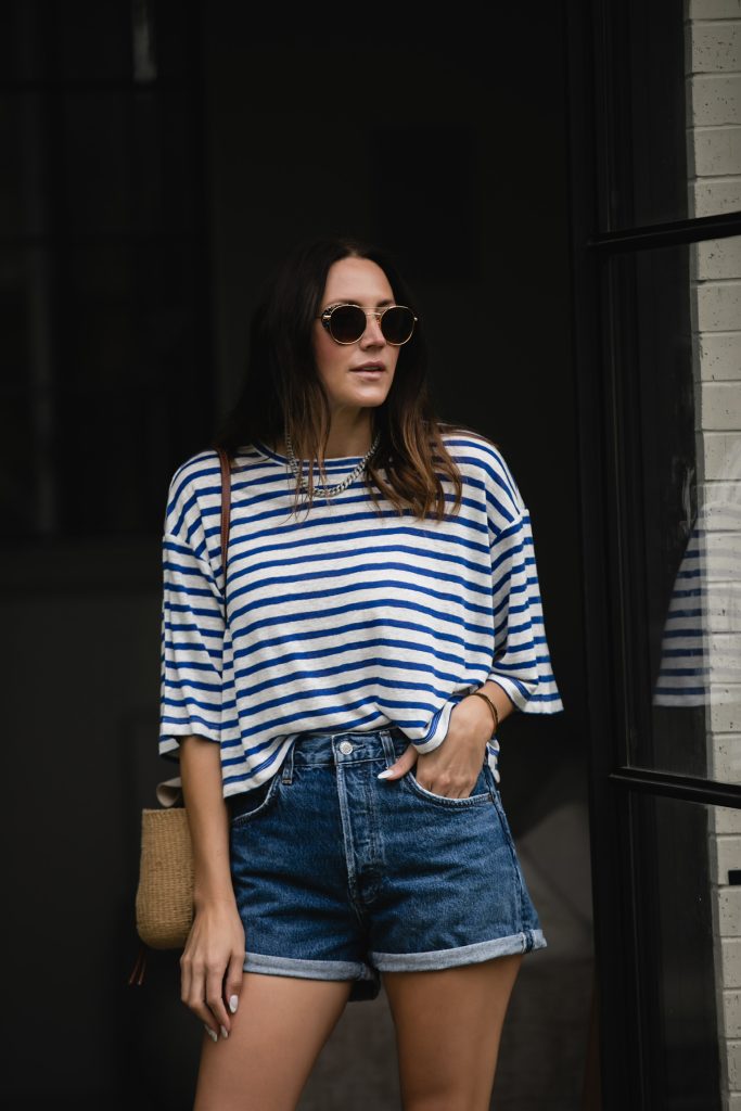 Striped t-shirt + Denim Shorts
