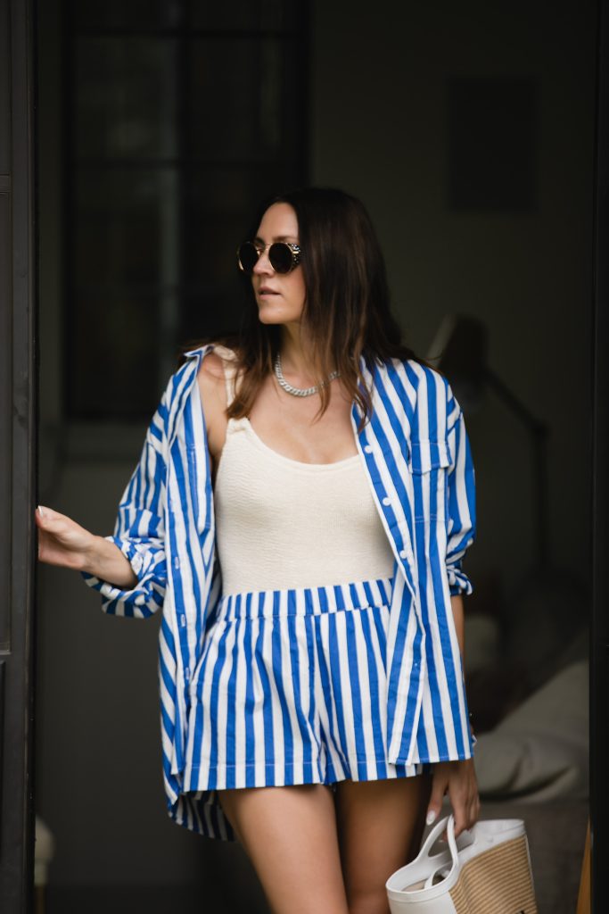 striped shorts set | What To Wear To A Pool Party