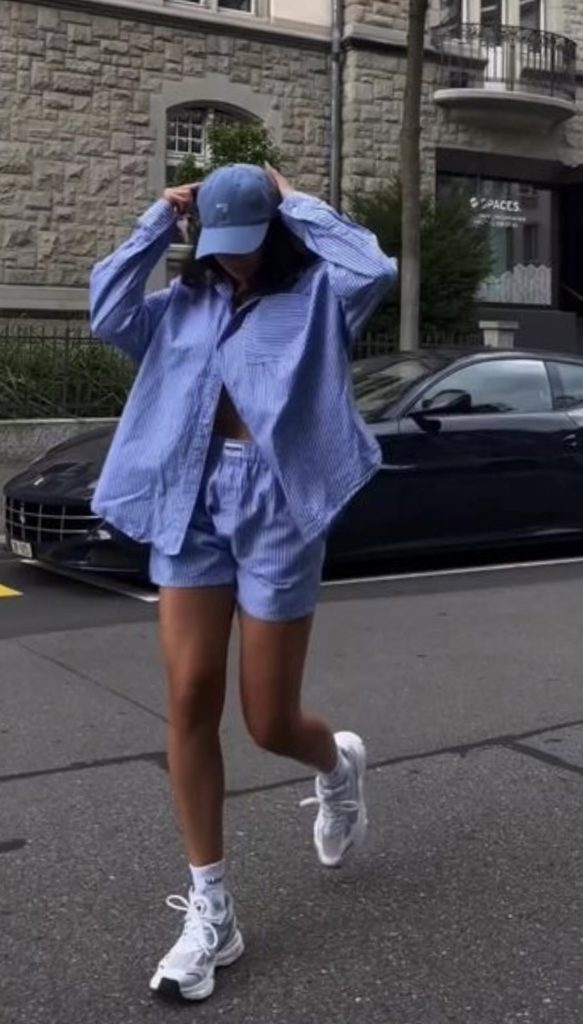 Blue Button Up Summer Airport Outfits