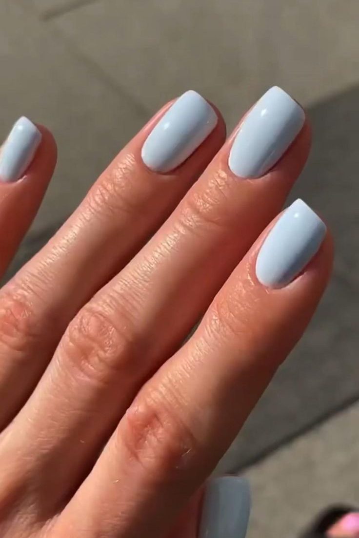 Baby Blue Short Square Nails for Summer