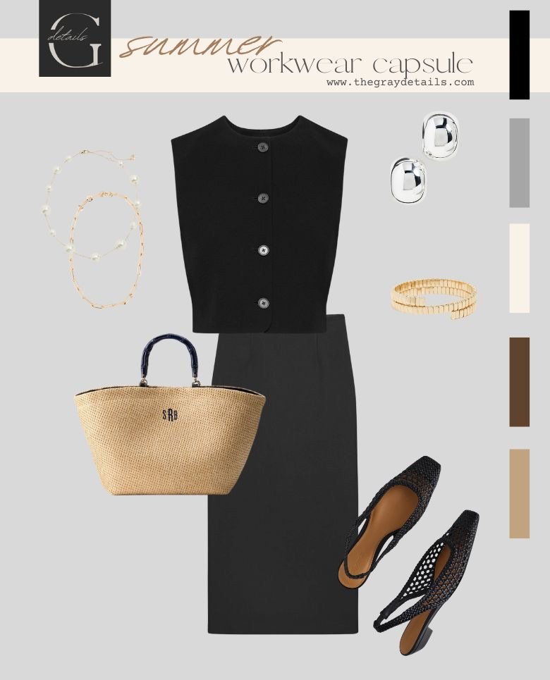 Skirt + Sweater Vest Summer Work Capsule Wardrobe