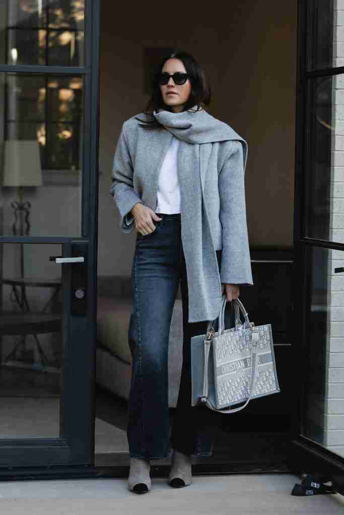 Denim And Scarf Coat outfit