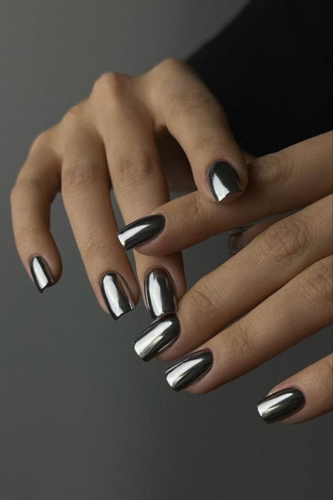 Gunmetal Metallic Nail inspo