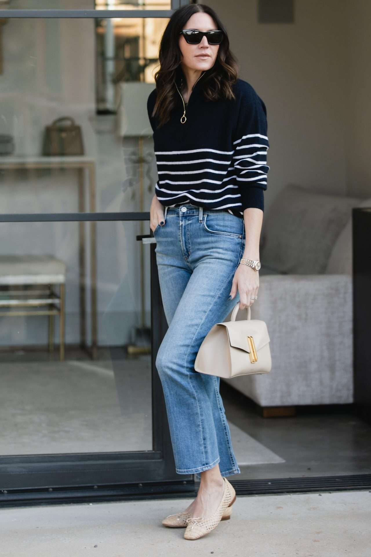 Striped Sweater Mom Jeans style