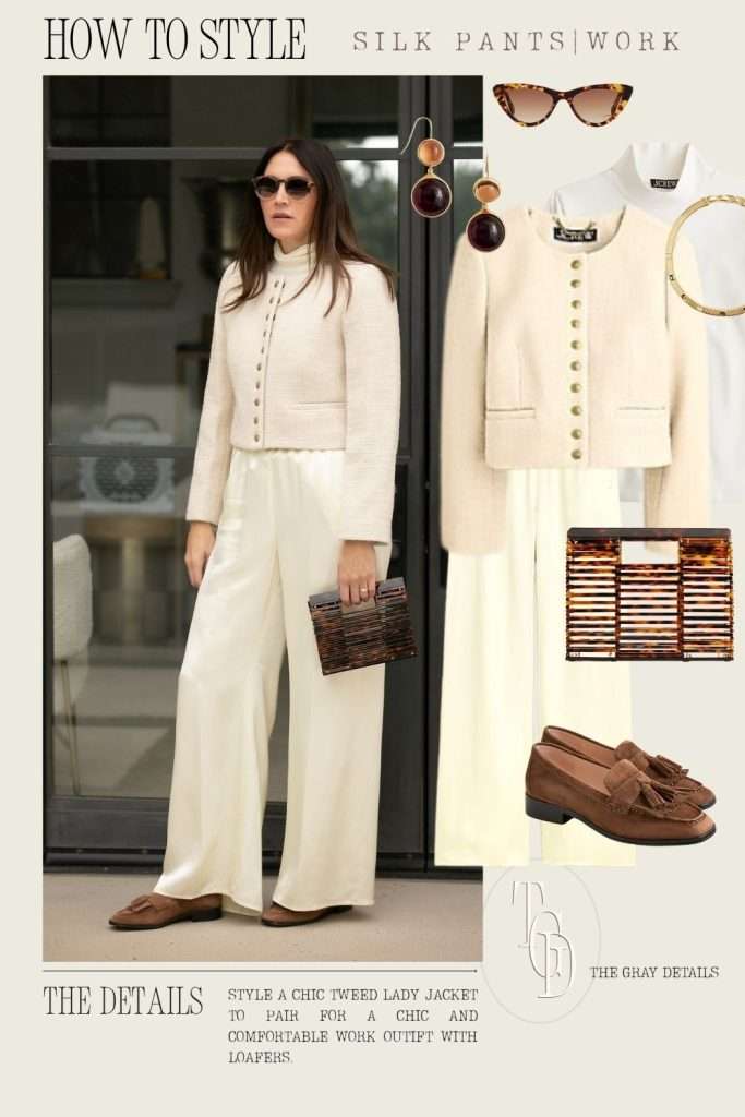 Wide leg silk pants outfit