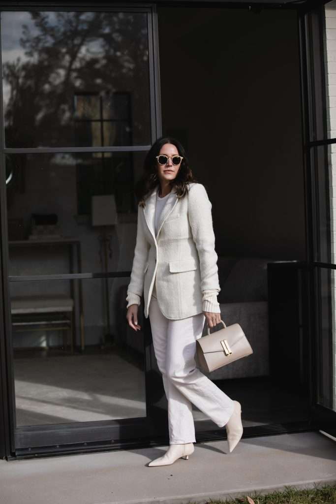 Tweed Blazer With Sweater and Trousers