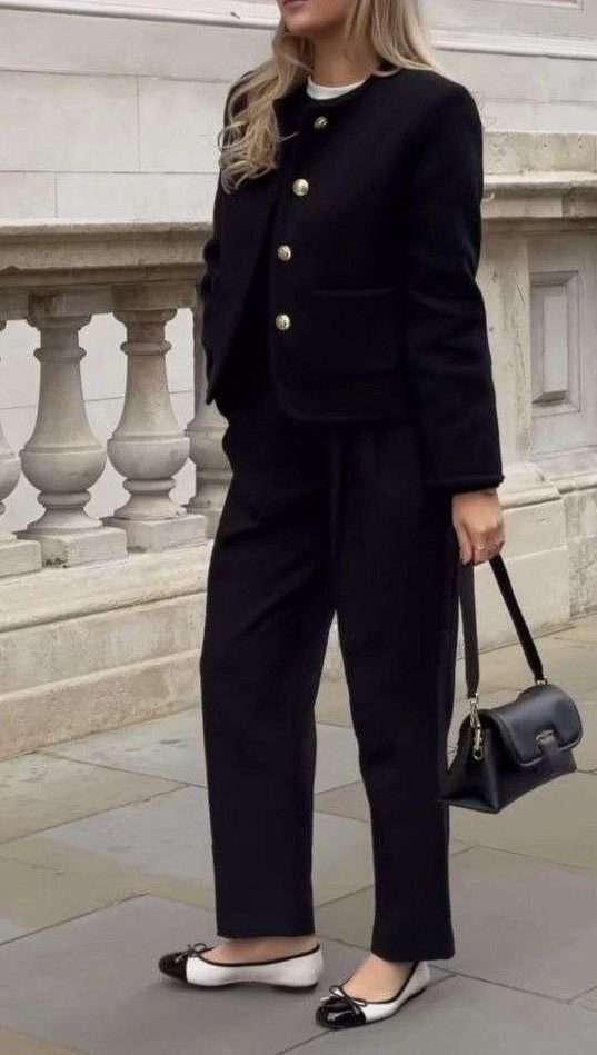 Tweed Blazer With Button Down and Flats