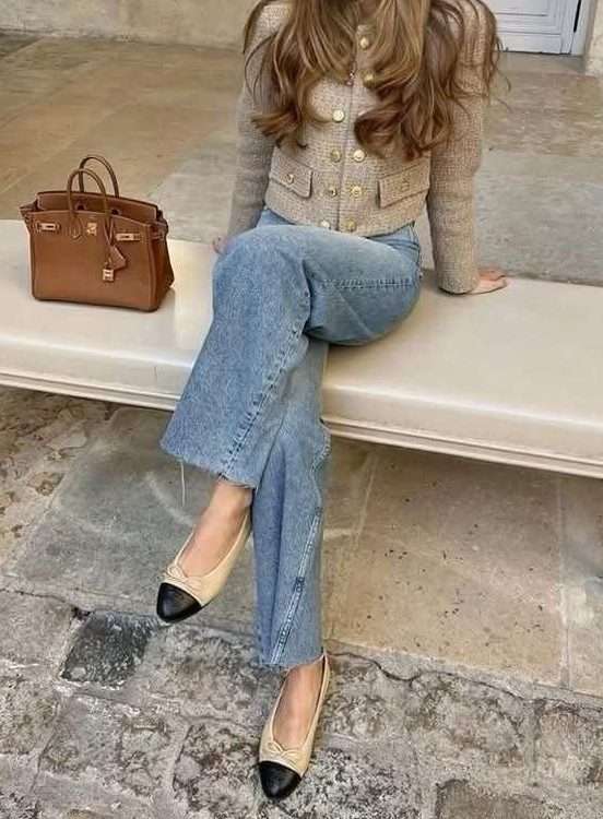 Tweed Blazer and Flats outfit