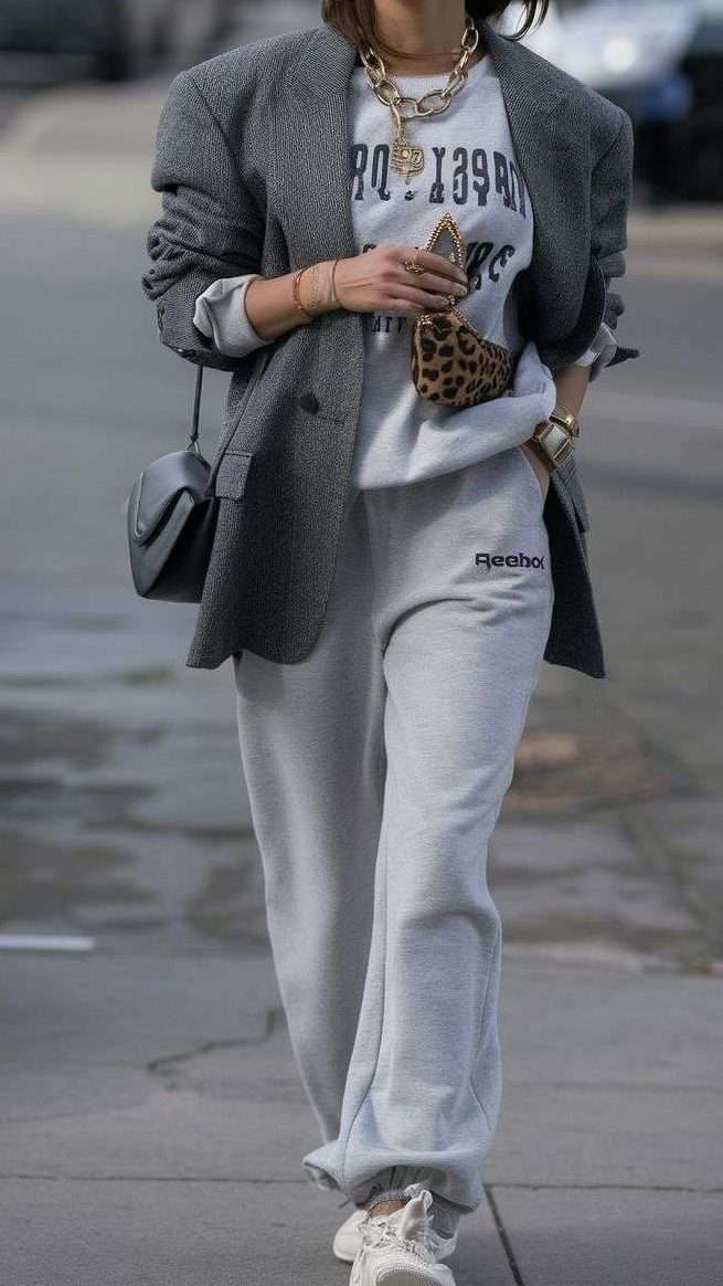 Sweatpants with tweed blazer