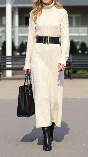 White Knit Dress black accessories White Knit Dress black accessories