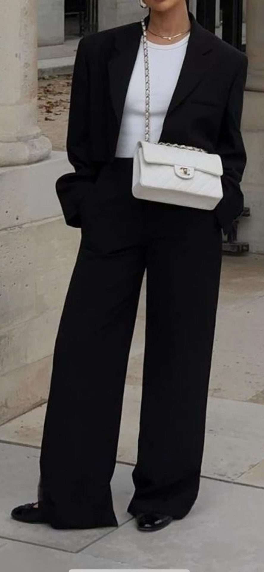 Black Blazer With White Tee and Trousers Black Blazer With White Tee and Trousers