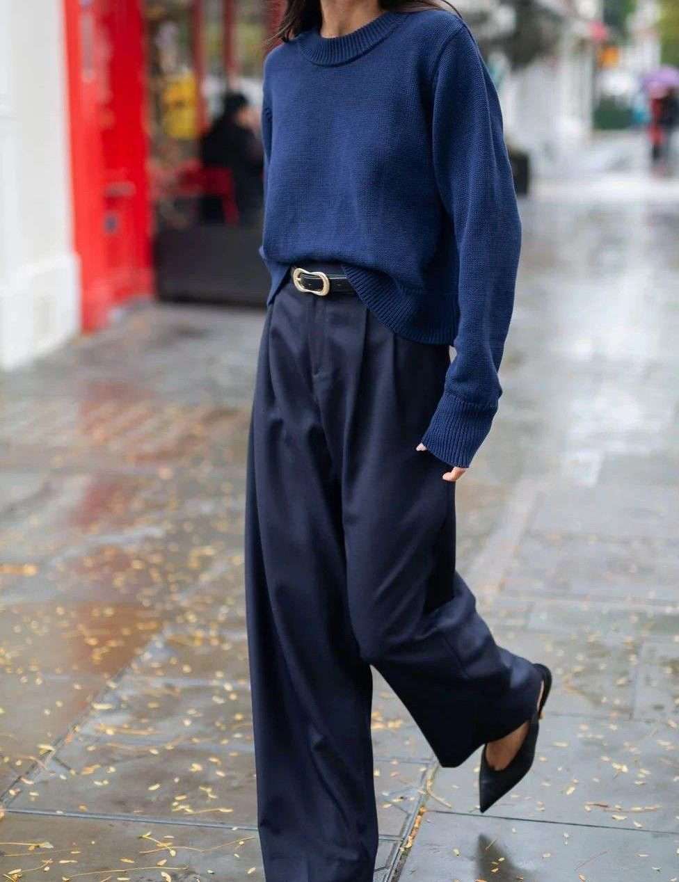 Navy Knit and Trousers