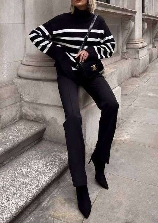Black Jeans and Striped Sweater Outfit