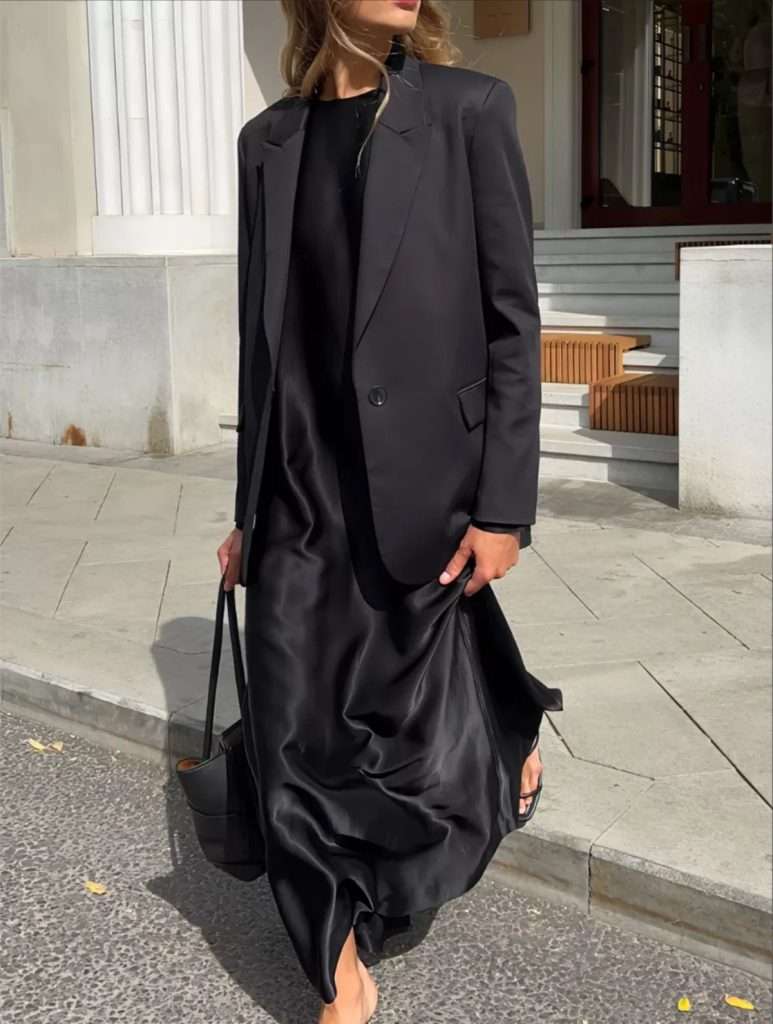 Slip Skirt and Blazer Monochrome Outfit Ideas For Winter