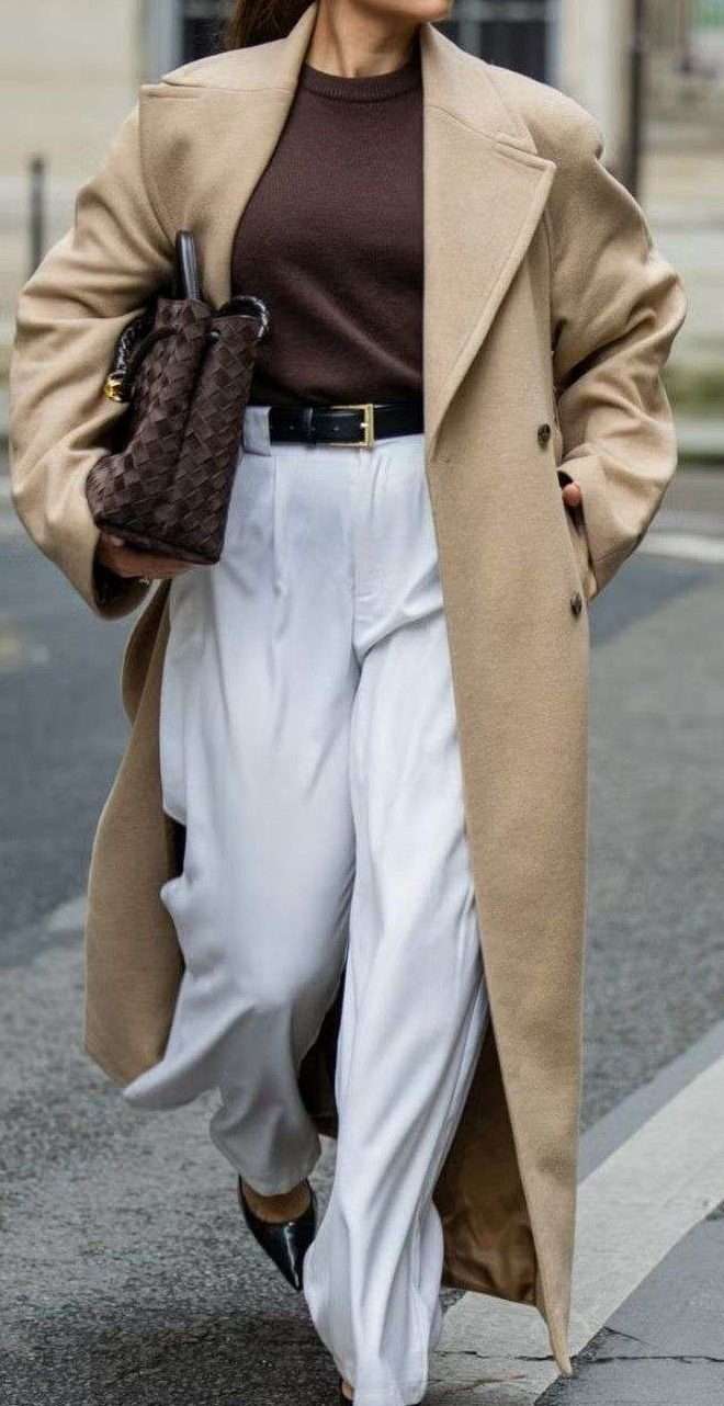Camel Coat and Chocolate Knit