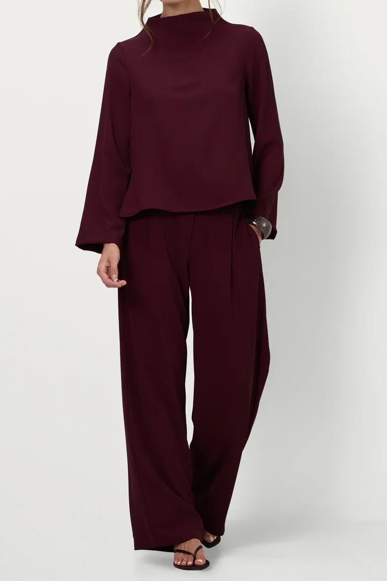 Burgundy Knit and Tailored Trousers