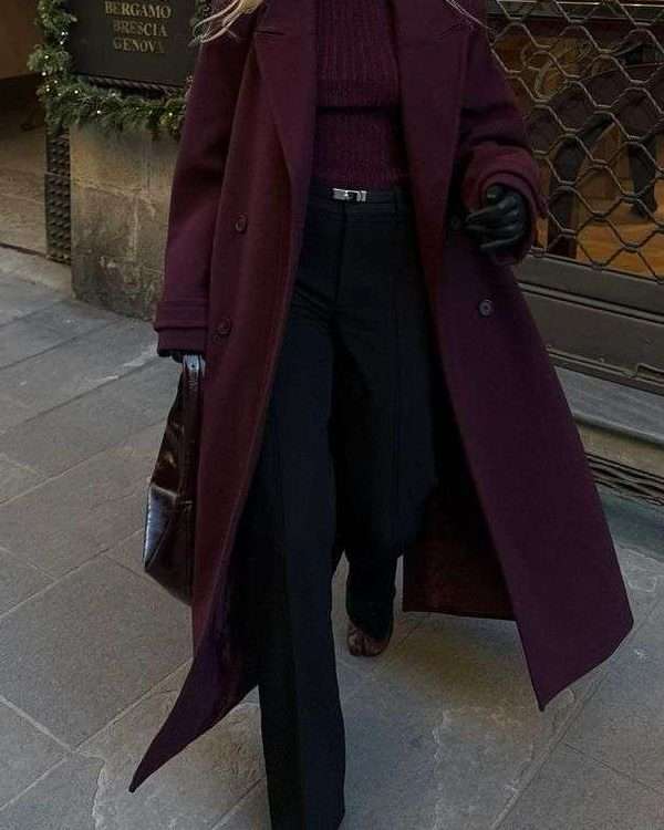 Burgundy Coat Monochrome Outfit Ideas For Winter