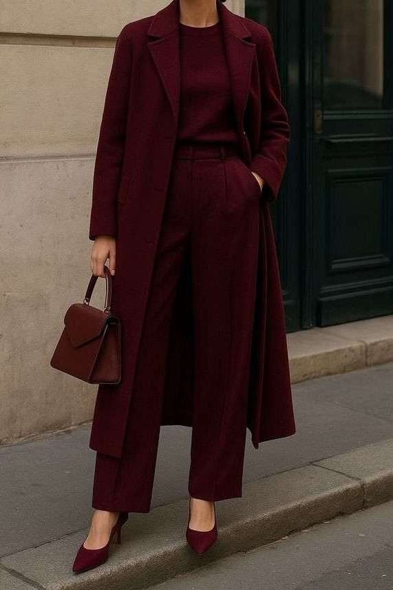 Burgundy Monochrome Outfit Idea