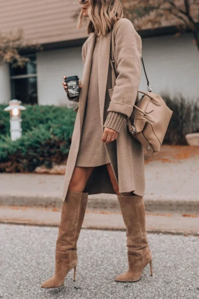 Soft Tan Sweater Dress Winter Outfit