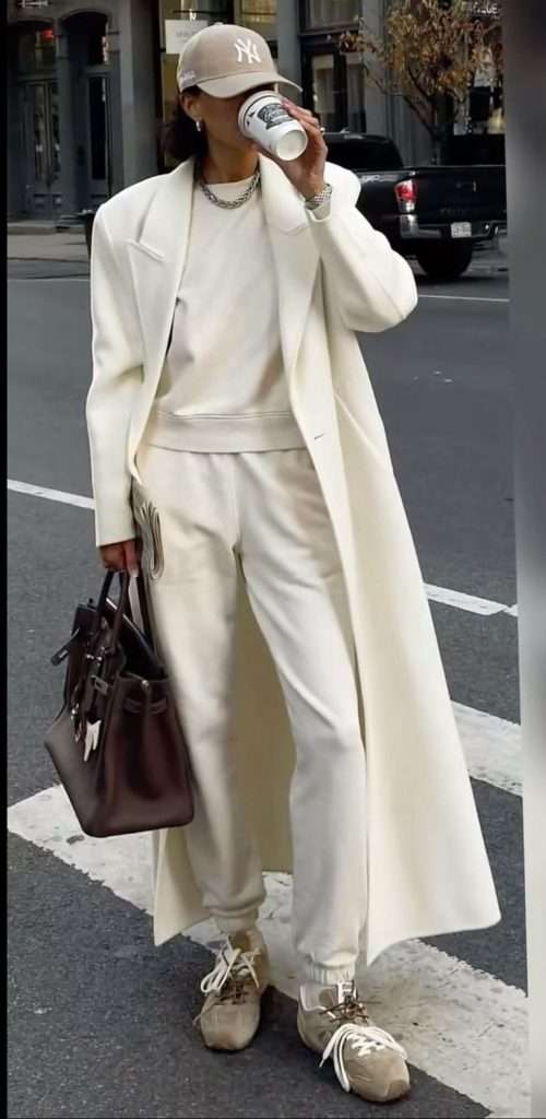 casual white on white outfit