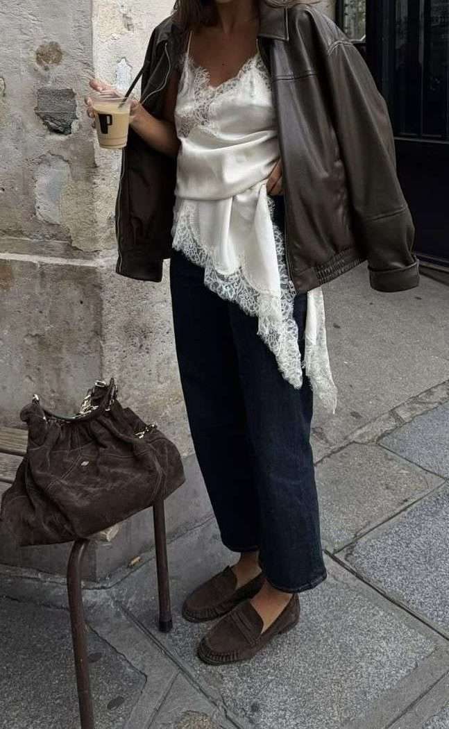 Dark Wash Denim and Lace Top Outfit