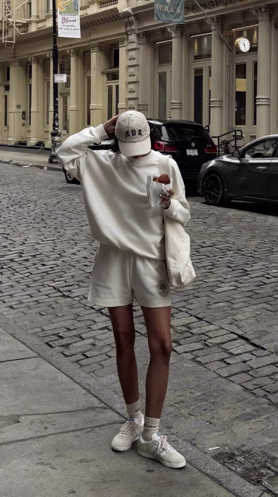 Sweat Set + Sneakers + Baseball Cap Airport Outfit Ideas